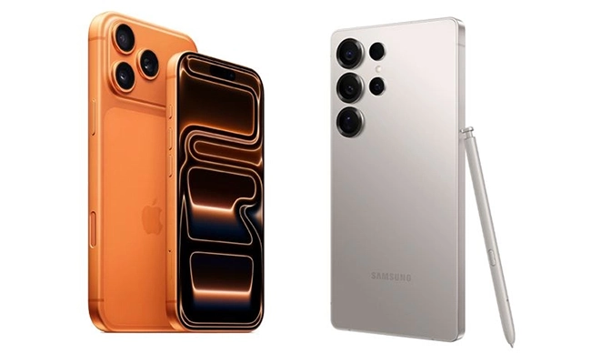 مقایسه آیفون 17 پرومکس و سامسونگ اس 25 اولترا عکس ظاهر و طراحی دو گوشی آیفون 17 Pro max و Galaxy S25 Ultra